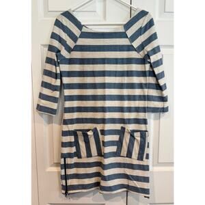 Free People Striped Dress Mini Blue White Casual Pockets 3/4 Sleeve Sm